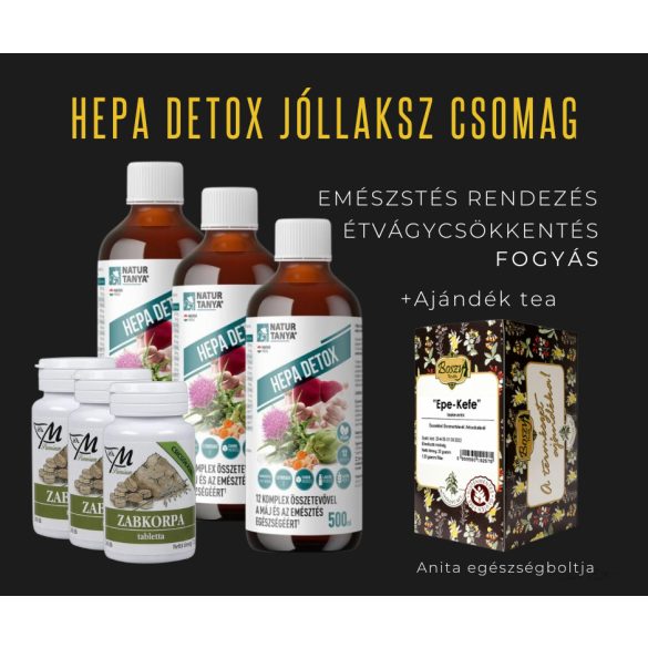 Hepa Detox jóllaksz csomag - 3 db Hepa Detox 500ml + 3db Zabkorpa tabletta 240x + ajándék Boszy Epe-kefe tea