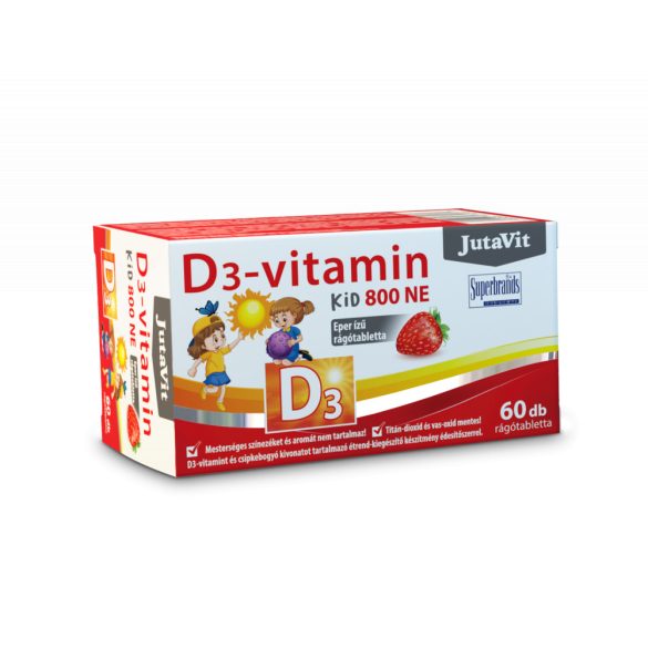 JutaVit D3-vitamin Kid 800NE (20µg). Eper ízű rágótabletta. 60db