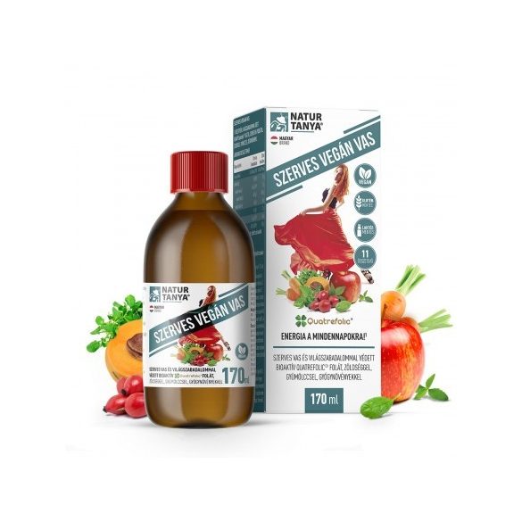 Natur Tanya® Szerves vegán Vas szirup 170 ml - Szerves vas, világszabadalommal védett bioaktív Quatrefolic® folát + 9 zöldség, gyümölcs, gyógynövény