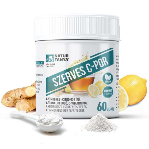 Natur Tanya® Szerves C-por – azonnal oldódó, gyömbéres - citromos ízű C-vitamin por, 60 adag