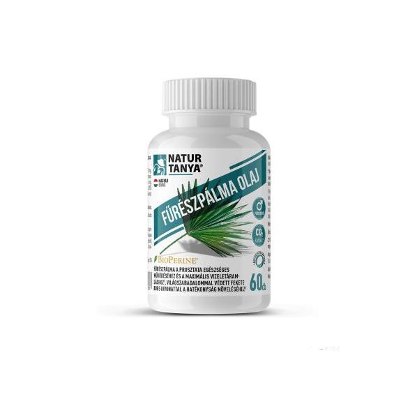 Natur Tanya® FŰRÉSZPÁLMA OLAJ (Szabalpálma, Saw palmetto) - Világszabadalommal védett BioPerine® fekete borssal, természetes vegyes tokoferolokkal és MCT olajjal 60x